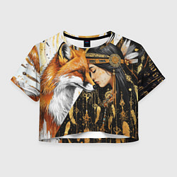Футболка 3D укороченная женская Девушка и лиса инь и янь, цвет: 3D-принт