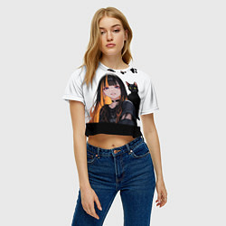 Футболка 3D укороченная женская Девушка и кот, цвет: 3D-принт — фото 2