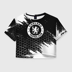 Футболка 3D укороченная женская Челси соты черно белые краски, цвет: 3D-принт