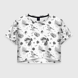 Футболка 3D укороченная женская Сойка в Бузулукском бору, цвет: 3D-принт