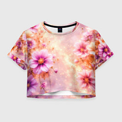 Женский топ Нежный розовый цветочный с золотистым свечением