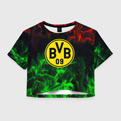 Футболка 3D укороченная женская Borussia красно зеленый огонь, цвет: 3D-принт
