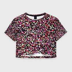 Футболка 3D укороченная женская Тёмно-розовый абстрактный в мелкую крапинку, цвет: 3D-принт