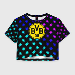 Футболка 3D укороченная женская Borussia неоновые снежинки, цвет: 3D-принт