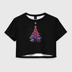 Футболка 3D укороченная женская Christmas gifts, цвет: 3D-принт