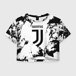 Футболка 3D укороченная женская Juventus черные краски абстракция, цвет: 3D-принт