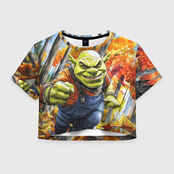 Футболка 3D укороченная женская Шрек в осеннем лесу, цвет: 3D-принт