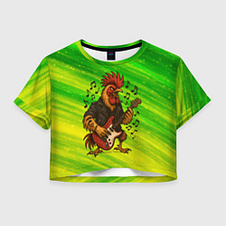 Футболка 3D укороченная женская Петух гитарист, цвет: 3D-принт