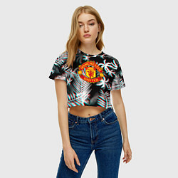 Футболка 3D укороченная женская Манчестер Юнайтед тропики глитч, цвет: 3D-принт — фото 2