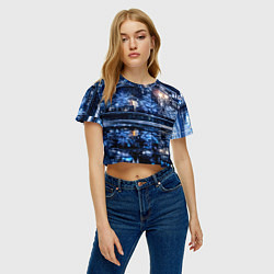 Футболка 3D укороченная женская Новогодняя ночная Москва, цвет: 3D-принт — фото 2