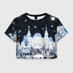 Футболка 3D укороченная женская Салют в новогодней Москве, цвет: 3D-принт