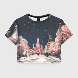 Футболка 3D укороченная женская Праздничная ночь в Москве, цвет: 3D-принт
