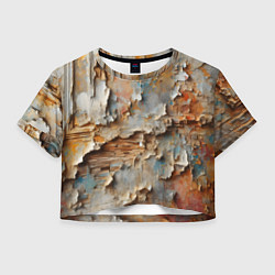 Футболка 3D укороченная женская Старая штукатурка на стене - абстракция, цвет: 3D-принт