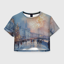 Футболка 3D укороченная женская Новогодняя Питерская атмосфера, цвет: 3D-принт