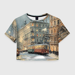 Футболка 3D укороченная женская Трамваи в зимнем Санкт-Петербурге, цвет: 3D-принт