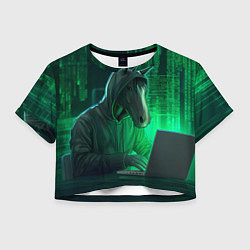 Футболка 3D укороченная женская Конь хакер, цвет: 3D-принт
