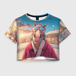 Футболка 3D укороченная женская Удивленная лошадь в очках, цвет: 3D-принт