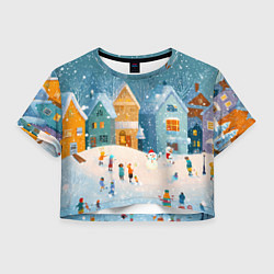 Футболка 3D укороченная женская Новогодние каникулы, цвет: 3D-принт