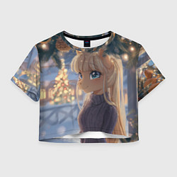 Футболка 3D укороченная женская Новогодняя анимешная лошадка, цвет: 3D-принт