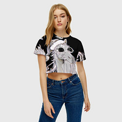 Футболка 3D укороченная женская Новогодняя лошадь в круглых очках, цвет: 3D-принт — фото 2