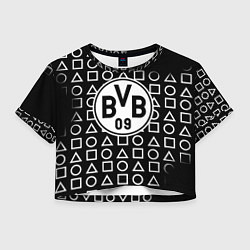 Футболка 3D укороченная женская Borussia геометрия черно белая, цвет: 3D-принт