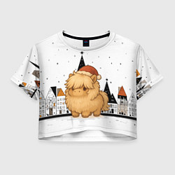 Футболка 3D укороченная женская Маленькая пушистая новогодняя лошадка, цвет: 3D-принт