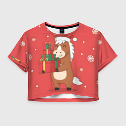 Женский топ Новогодняя лошадка с подарками