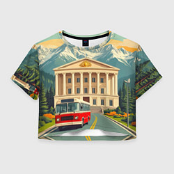 Футболка 3D укороченная женская Классика у подножия гор, цвет: 3D-принт