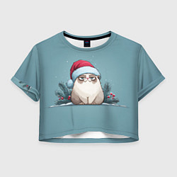 Футболка 3D укороченная женская Мем котик - Новый год, цвет: 3D-принт