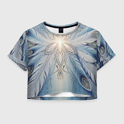 Футболка 3D укороченная женская Ледяной перьевой орнамент со светом, цвет: 3D-принт