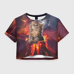 Футболка 3D укороченная женская Кот на вулкане, цвет: 3D-принт