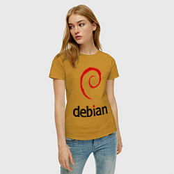 Футболка хлопковая женская Debian, цвет: горчичный — фото 2