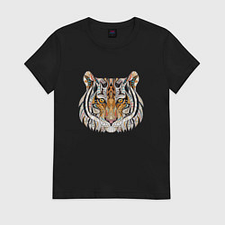 Футболка хлопковая женская Расписная голова тигрицы, цвет: черный