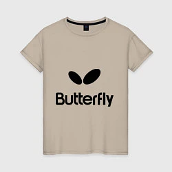 Футболка хлопковая женская Butterfly Logo, цвет: миндальный