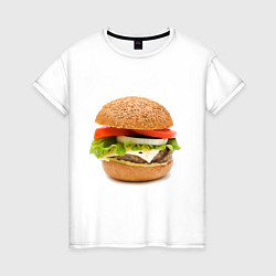 Футболка хлопковая женская Гамбургер, цвет: белый