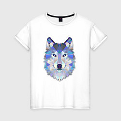 Футболка хлопковая женская Полигональный волк, цвет: белый