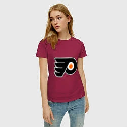 Футболка хлопковая женская Philadelphia Flyers, цвет: маджента — фото 2