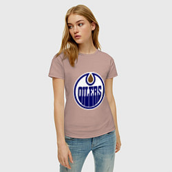 Футболка хлопковая женская Edmonton Oilers, цвет: пыльно-розовый — фото 2