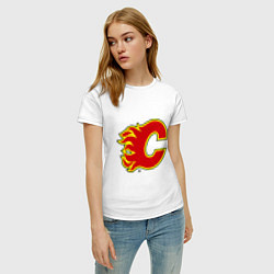 Футболка хлопковая женская Calgary Flames, цвет: белый — фото 2