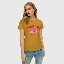 Футболка хлопковая женская Detroit Red Wings, цвет: горчичный — фото 2