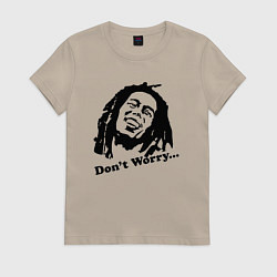 Футболка хлопковая женская Bob Marley: Don't worry, цвет: миндальный