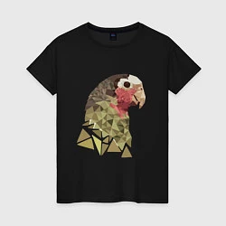 Футболка хлопковая женская Полигональный попугай, цвет: черный