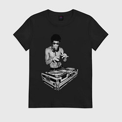 Футболка хлопковая женская Брюс Ли Dj, цвет: черный
