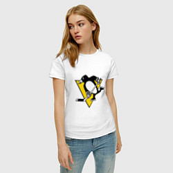 Футболка хлопковая женская Pittsburgh Penguins, цвет: белый — фото 2