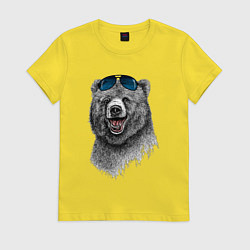 Футболка хлопковая женская Медведь в очках, цвет: желтый