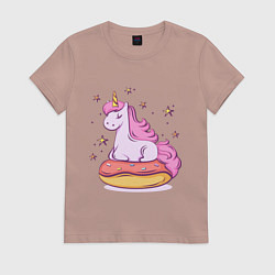 Футболка хлопковая женская Единорог на пончике, цвет: пыльно-розовый