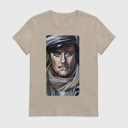 Футболка хлопковая женская Остап Бендер: портрет, цвет: миндальный