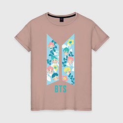 Футболка хлопковая женская BTS Army Floral, цвет: пыльно-розовый