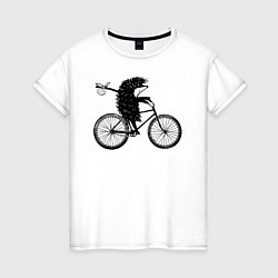 Футболка хлопковая женская Ежик на велосипеде, цвет: белый