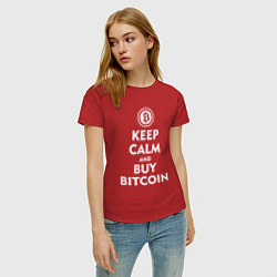 Футболка хлопковая женская Keep Calm & Buy Bitcoin, цвет: красный — фото 2